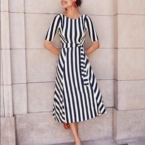 Boden Navy and White Striped Midi Dress
